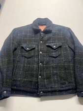 Levis Sherpa Trucker Jacket Black Blue Vintage Fit Faux Fur Lined Mens Sz Small
