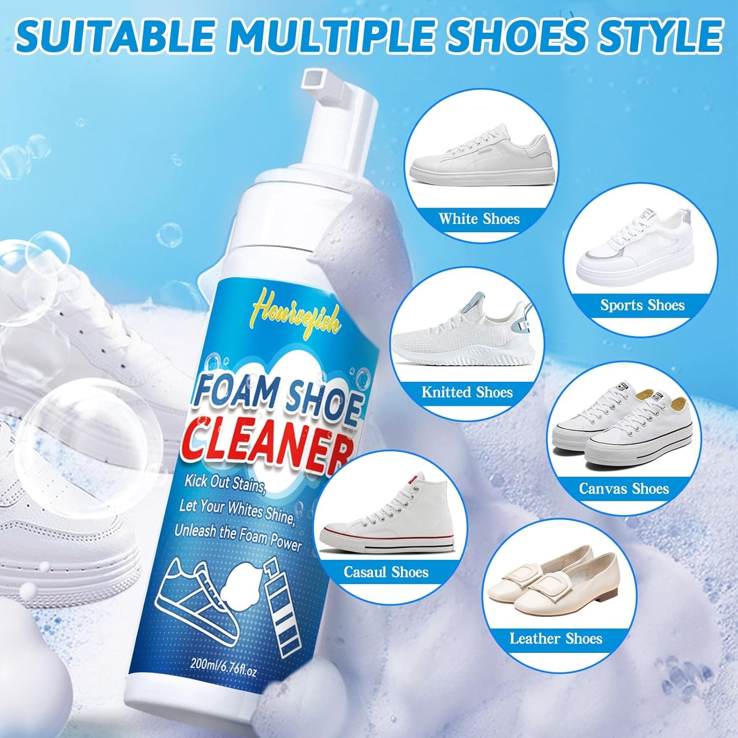 Shoe Cleaning Kit, 6.76 Oz White Shoe Cleaner with Brush and Towel, Shoe