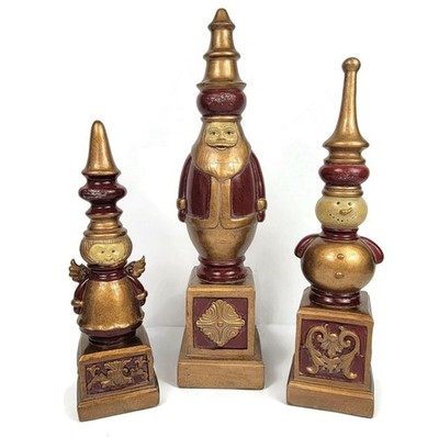 Vtg Kirkland Set Of 3 Finials New Holiday Santa Snow Man Angel Gold Red