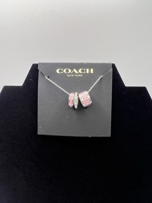 New Coach Silver And Pink 3 Ring Necklace With Dustbag