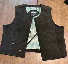 WILSON Maxima Black Suede Leather Vest Size 8 Biker Hippy Vintage Tie Closure