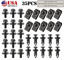 35PCS Car Engine Under Cover Splash Shield Body Bolts Screws U-Clip Fasteners
