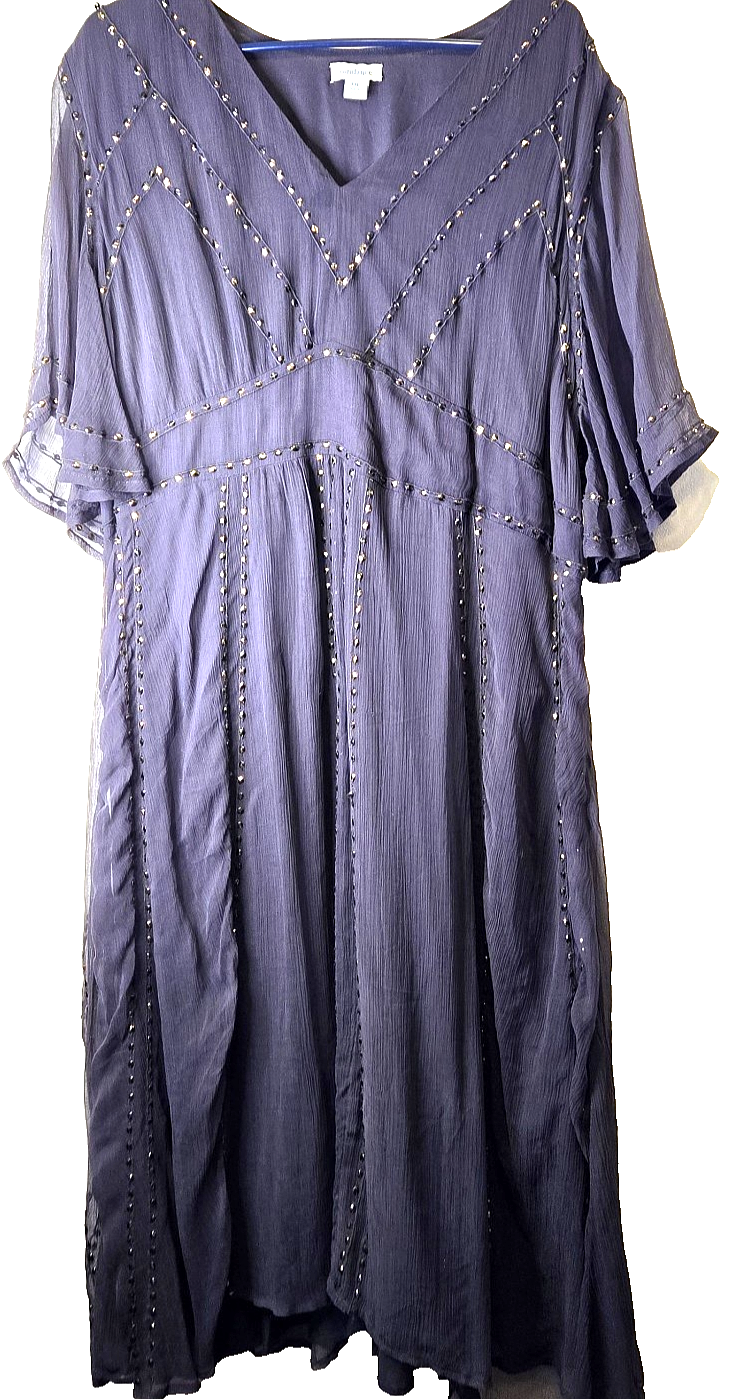Sundance Maxi Dress XXL Beaded Gothic Gray Empire Waist Dark Fairy Lined-image
