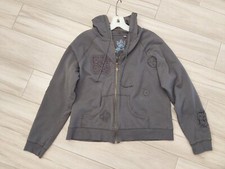 Spaid Charcoal Gray Embellished 100 Cotton Zip Front Hooded Jacket.  Size L