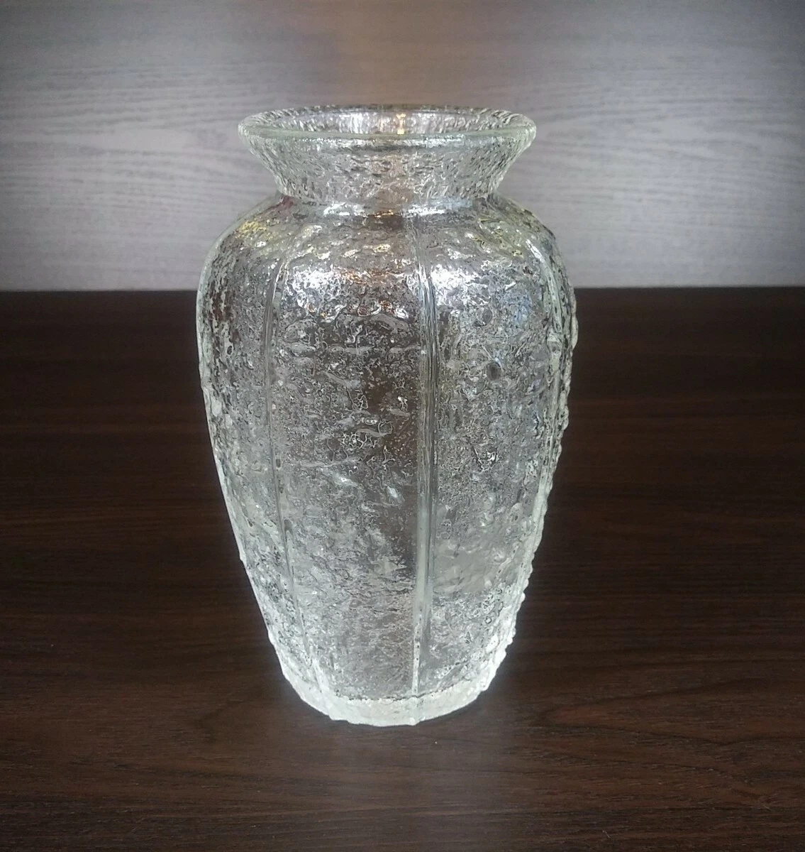 Pretty Clear Textured Art Glass 7" Urn Style Flower Vase