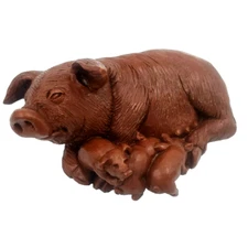 Vintage 1992 Red Mill Mfg Handcrafted PIG NURSING PIGLETS FIGURINE Hogstead Hog