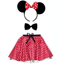 mouse adults headband ears & tutu minnie skirt costume red womens Fancy Dress 