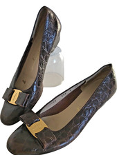 Salvatore Ferragamo Vintage Brown Embossed Leather Vara Heel Pump 6 AAA, Loafer