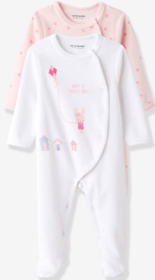 Baby Girl Pack of 2 Printed Velour Sleepsuits, Size 3-6 months - New