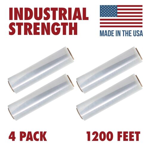 Pallet Shrink Wrap 80 Gauge Thick 18 Inch X 1200 Feet Stretch Film Roll (4-Pack)