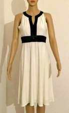 Jessica Howard Dress Size 4P Ivory White With Black Trim A-Line Lined Excellent