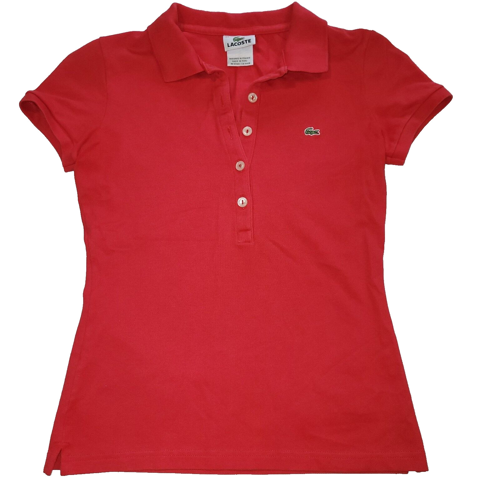 LACOSTE Red Slim Fit Polo Shirt Women’s 34 S Short Sleeve Button Up Crocodile thumbnail 11