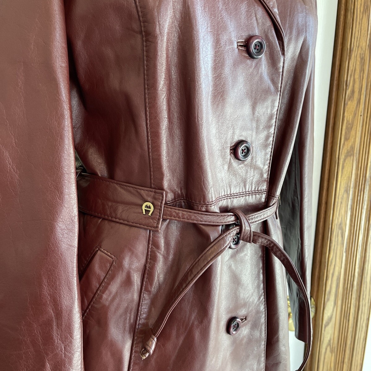 【美品/希少】AIGNER ヴィンテージ A-1レザージャケット 裏地チェック柄 Vintage Womens 12 Ox Blood Red Leather Jacket Coat Etienne