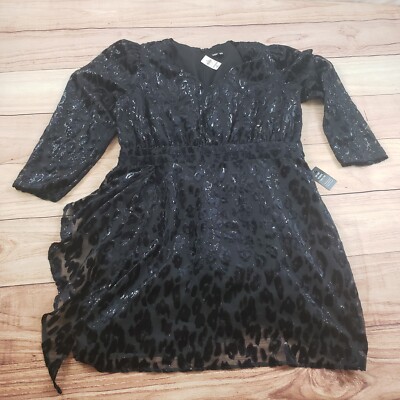 NEW Express Dress Womens Extra Large Black Mini Trapeze Dress Animal Print XL