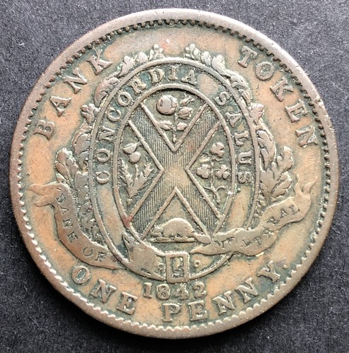 1842 Kanada, Bank of Montreal One Penny Bank Medaille Nr.11 - Bild 2 von 4
