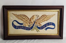 e pluribus unum cross stitch needlepoint antique walnut frame eagle  c. 1800's