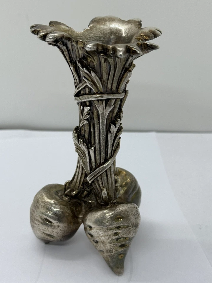 Jarrón vintage Christofle plateado bronce Trois Carottes Bud 4” decoración Francia  Foto 2 de 4