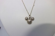 STERLING SILVER CZ ENCRUSTED MICKEY MOUSE HEAD DISNEY PENDANT NECKLACE 17" Chain