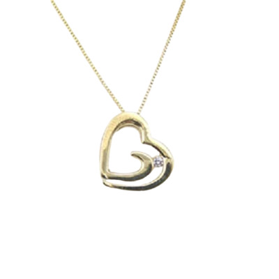 Offenes Herz 14 Karat massiv Gold Halskette Anhänger an Kette mit 0,03 ct Diamanten