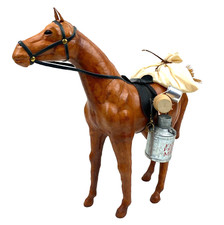 Vintage Leather Wrapped Brown Horse Figure with Saddle and Accessories