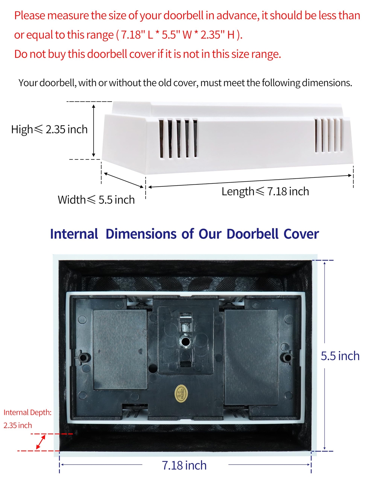 ORYX Doorbell Chime Cover Box Only, White Door Bell Covers for Wall