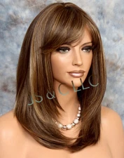 Human hair blend Full Wig Layered Straight bang Heat OK Caramel Mix 8/27/613 PL 