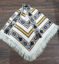 Artesanias Ethnic Inca Fringed Poncho with attached scarf Hand Made In Equator