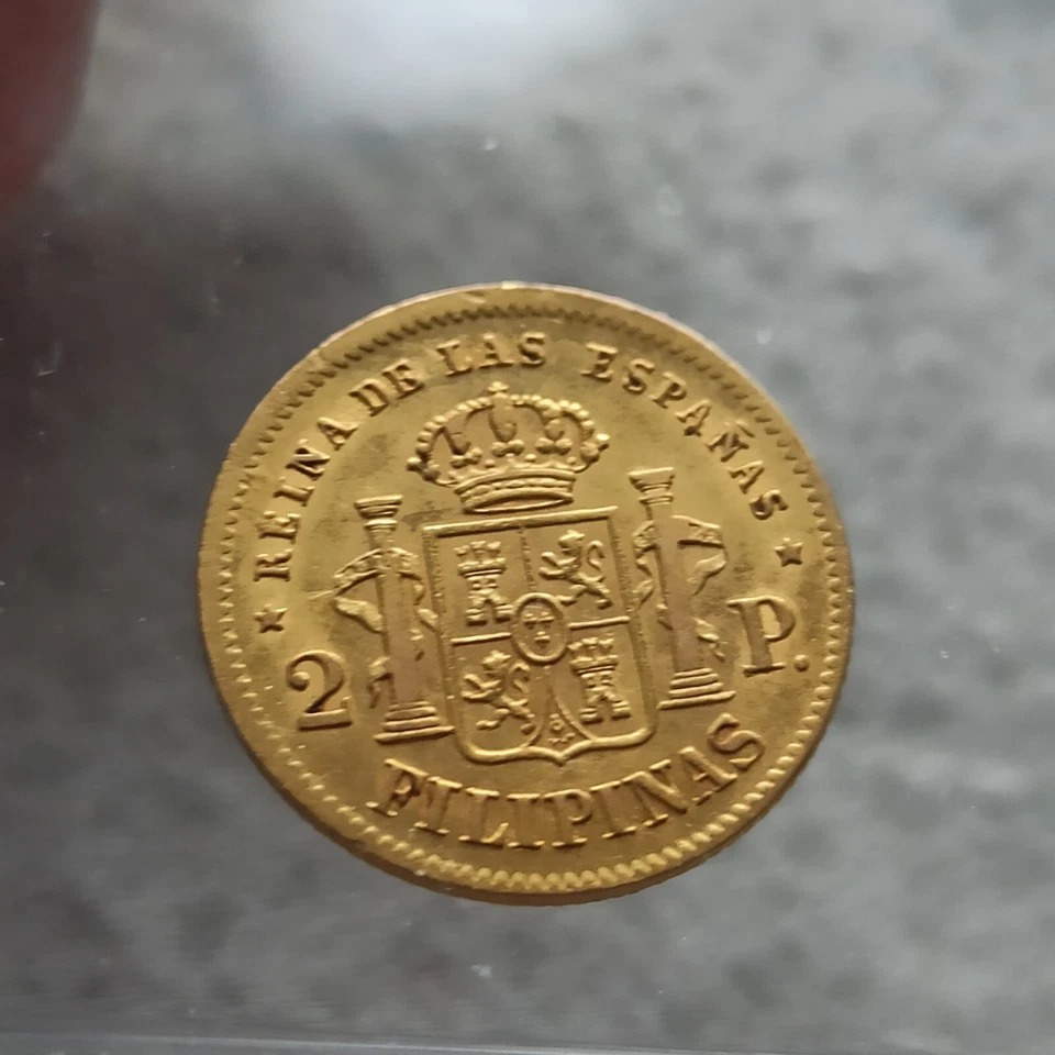 1868 2 Peso Spanish philippines Isabel II Gold coin KM#143 With Luster - Image 2 of 2