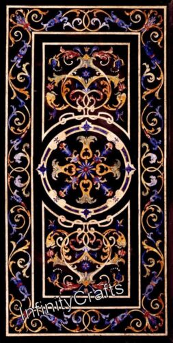 30x60 Inches Pietra Dura Art Dining Table Black Marble Meeting table for Office