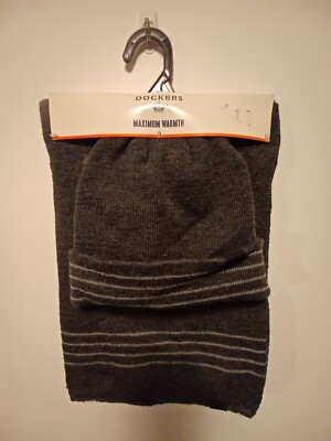 NEW Dockers Docker's Charcoal Hat & Scarf Set Heavy Well Made Materials One Size