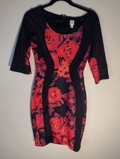  Sangria Womens Dress Sheath Modern Black Red Print Curvy