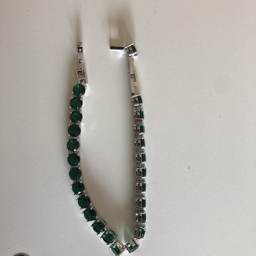 Sterling Silver 925 Lab-Created Green Emerald Round Gemstones Tennis Bracelet - Picture 6 of 9