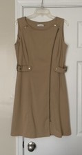 Calvin Klein Womens Dress Size 12 Stretch Sleeveless Full zip Brown Tan 
