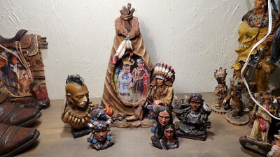 Vintage 90s Native American Chiefs Busts Chief Smoking Picture Frame With Pic!