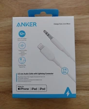 Anker 3' PowerLine Lightning 3.5mm Audio Aux Adapter - White MFi-Certified