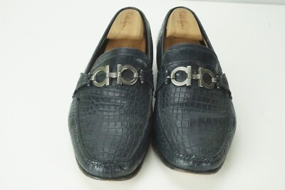 Salvatore Ferragamo Blue Horsebit Gancini Crocodile  display picture 1