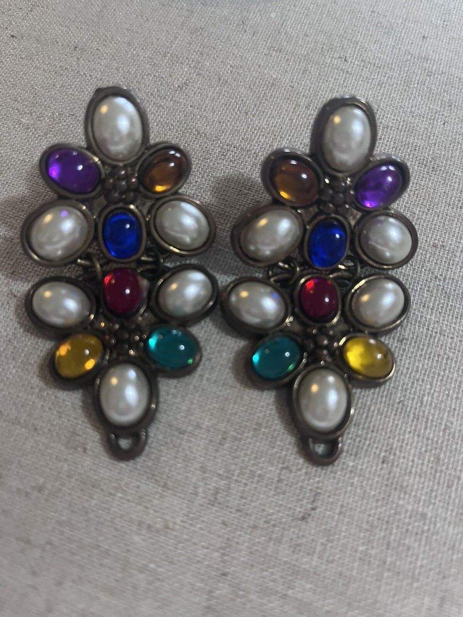 COPPER STONE/BEAD INFUSED CLIP VINTAGE DANGLING EARINGS