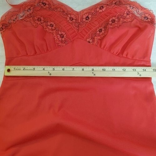 Vintage Lace Semi Sheer Night Gown Dress Coral Pink Sheer Midi length Fits 6/8 - Picture 15 of 15