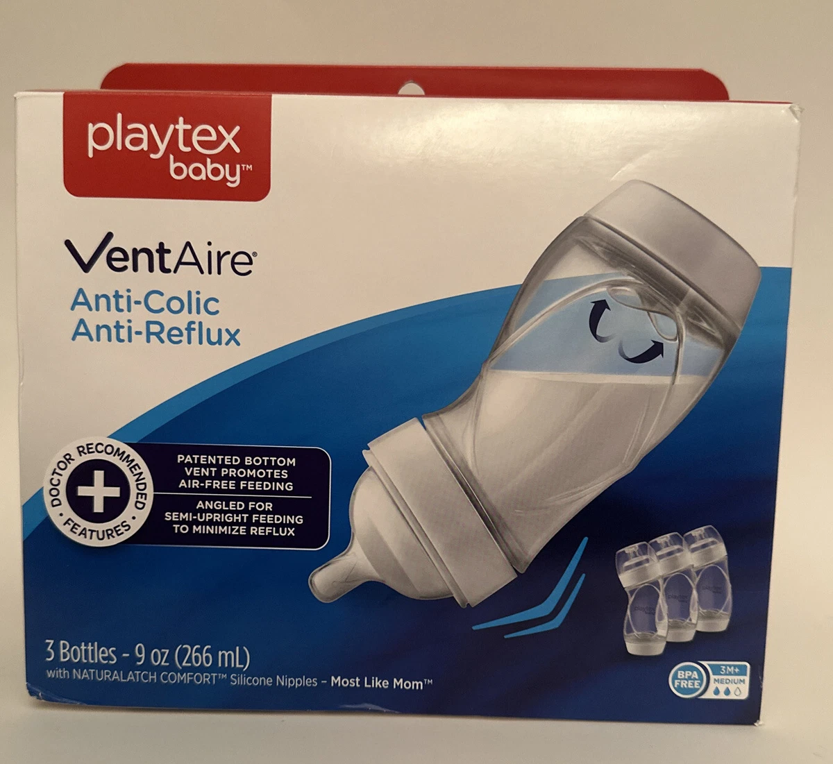 Playtex Baby VentAire Anti-Colic,Air Free, Semi Upright Feeding, 9 oz, 3  Count