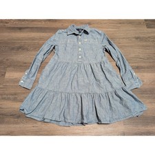 Polo Ralph Lauren Girls Blue Chambray Tiered Long Sleeve Shirtdress Size 7