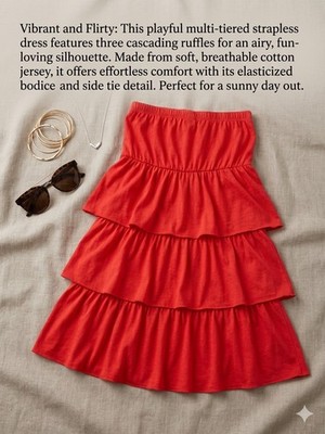 geri c new york Red Strapless Tiered Ruffle Cotton Jersey Dress Size L
