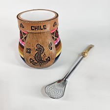 Yerba Mate Ceramic Cup Aguayo Leather Traditional Bombilla Straw Included