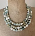 Aquamarine Baroque Pearl Triple Strand Necklace 11mm Beads Chinese Medallion — photo 1