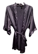 Victoria Secret Size S/M Dark Gray Satin Kimono Style Short Knee Length Robe Tie