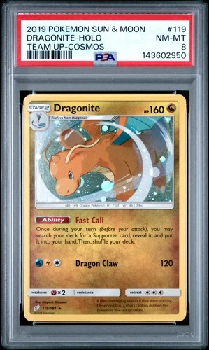 2019 POKEMON SUN & MOON TEAM UP COSMOS #119 DRAGONITE-HOLO PSA 8