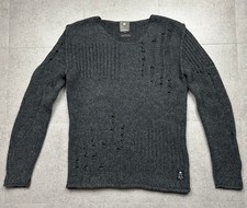 100%ORIG BLUE DE GENES GIORGIO KNIT WOLLE DISTRESSED PULLOVER P2028 GR.M GRAU