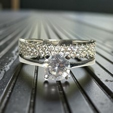 Unusual 2 In 1 White CZ Silver 925 Ring Size P 1/2