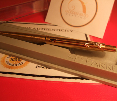 Slim Parker Balloint Pen 24ct Gold Plated Click Release Blue Ink Gift Boxed