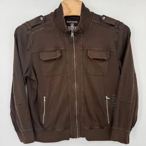 Express Jacket Mens XL Brown Military Utility Full Zip Truth & Valor Epaulettes - product listing photo