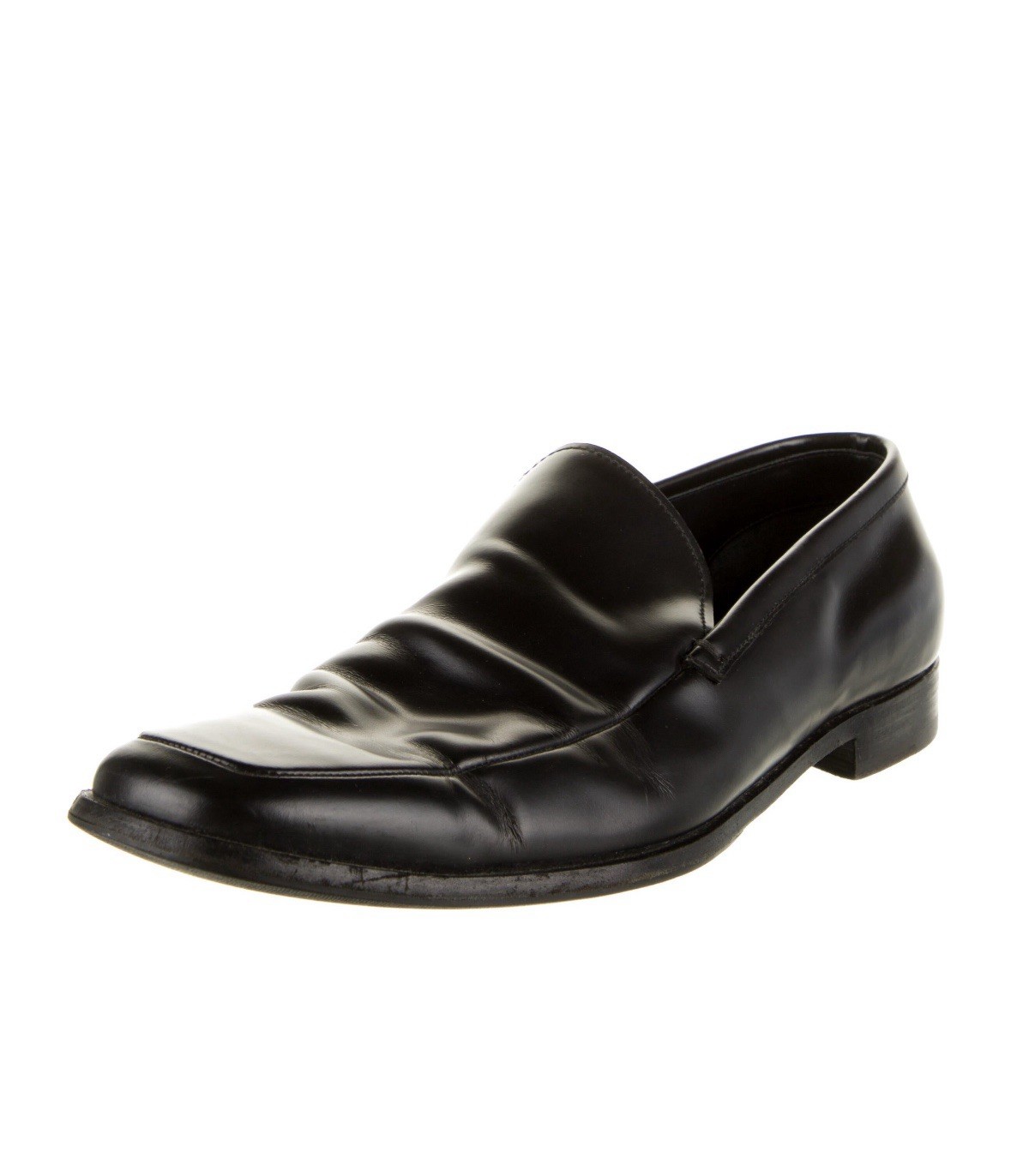 Prada Black Leather Penny Loafers Slip-On Mens Size 12-image
